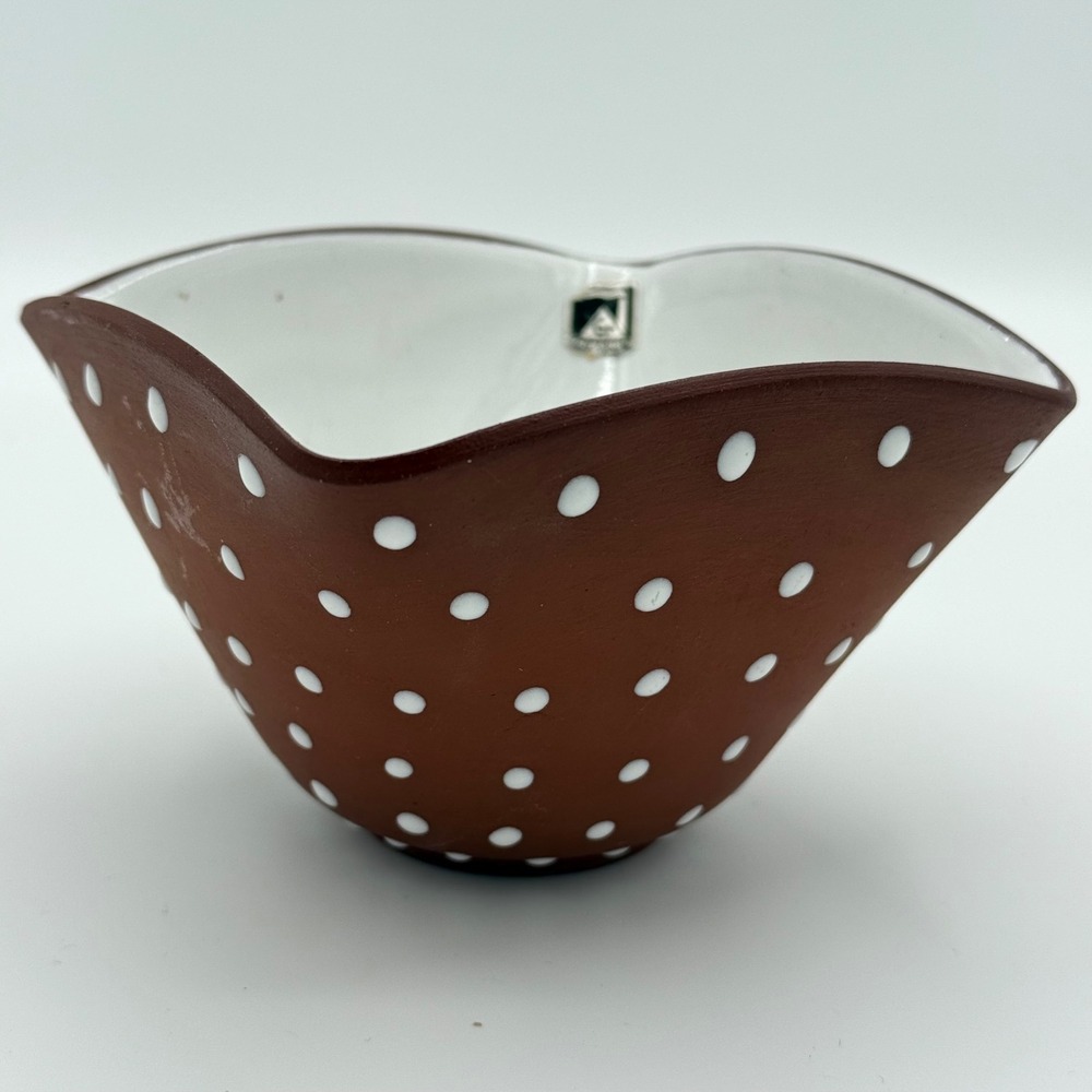 Vintage Graveren Norway Pottery Bowl Brown White Dot MCM Scandinavian 4.5"